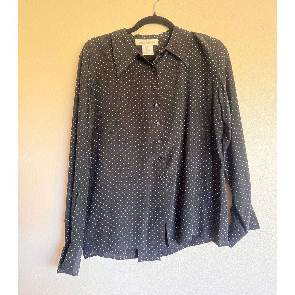 Vintage Jones New York 100% Silk Polka Dot Blouse Black White Classic Old Money